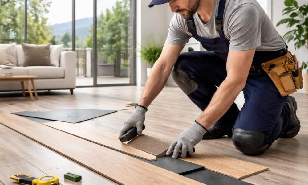 vinyl plank flooring installer in Vancouver working in modern home